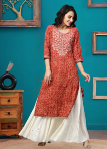 Wawlooks Women Embroidered, Printed Straight Kurta