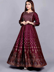 Yashvi Art Women Purple Printed Anarkali Kurta - Image 6