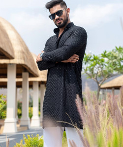 Lazzly Men Printed, Chikan Embroidery Straight Kurta