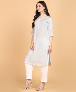 ANGITA Women Chikan Embroidery A-line Kurta