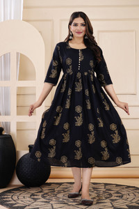 YATVIK Women Block Print Anarkali Kurta
