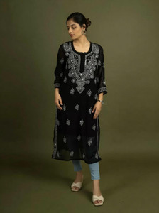 ZA chikankari Women Chikan Embroidery Straight Kurta