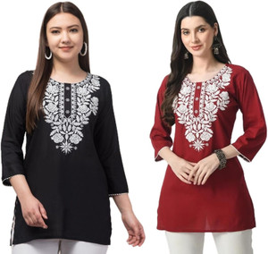 Synthify Women Chikan Embroidery A-line Kurta