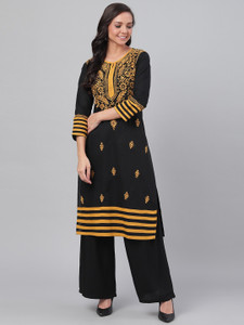 ADA Women Chikan Embroidery, Embroidered Straight Kurta