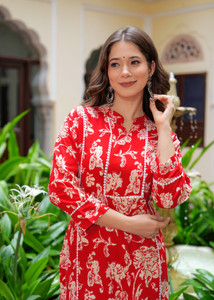 KJFAB Women Printed A-line Kurta