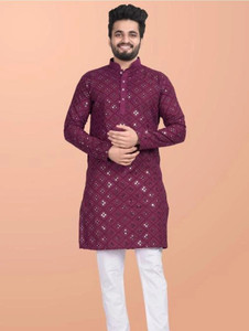 kingenterprise Men Embroidered Straight Kurta