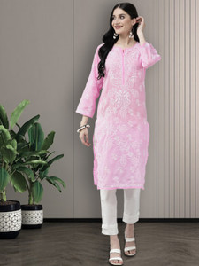 ADA Women Chikan Embroidery, Embroidered Straight Kurta