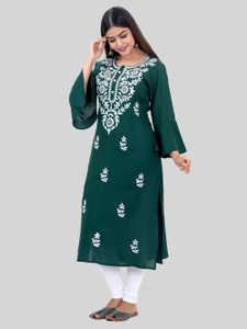 RANGAA NAWAAB Women Chikan Embroidery, Embroidered Straight Kurta