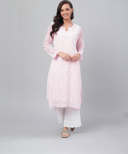 ADA Women Chikan Embroidery, Embroidered, Paisley Straight Kurta