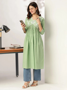 Janasya Women Embroidered A-line Kurta