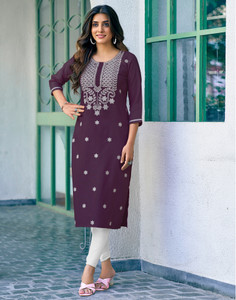 Skylee Women Chikan Embroidery, Embellished, Dyed/Ombre, Self Design Straight Kurta