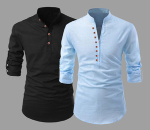 DEEMOON Men Solid Straight Kurta
