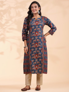 VBUYZ Women Animal Print Straight Kurta