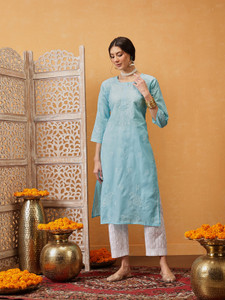 ADA Women Chikan Embroidery, Embroidered Straight Kurta