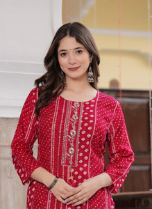 KJFAB Women Embroidered Straight Kurta
