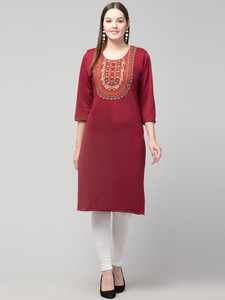 FamBee Women Embroidered Straight Kurta