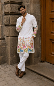 ORIFAB Men Animal Print Flared Kurta