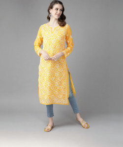 ADA Women Chikan Embroidery, Embroidered Straight Kurta