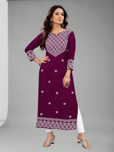 fantasy fab Women Embroidered Straight Kurta