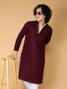 PRIMEICON Men Chikan Embroidery Straight Kurta