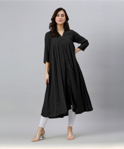 Janasya Women Woven Design Frontslit Kurta