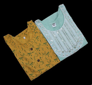 आलिशा क्रिएशंस महिलाओं के लिए प्रिंटेड, सेल्फ डिज़ाइन, एम्ब्रॉइडरेड A-लाइन कुर्ता