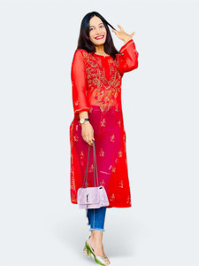 Neelam Chikan Women Chikan Embroidery Straight Kurta