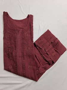Adab chikan handicraft Women Chikan Embroidery Frontslit Kurta