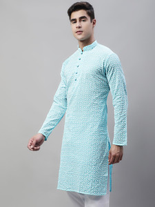 Jompers Men Chikan Embroidery Straight Kurta