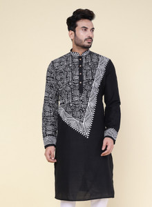 W & G Men Self Design Straight Kurta
