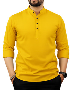 Cromtack Men Self Design Straight Kurta