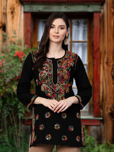 ADA Women Chikan Embroidery, Embroidered Straight Kurta