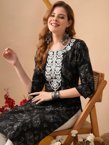 KJFAB Women Embroidered Straight Kurta