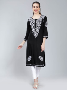 Seva Chikan Women Chikan Embroidery Straight Kurta