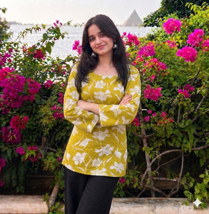 sonafashion Casual Floral Print Women Yellow Top