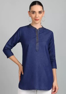 SAAKAA Casual Solid Women Blue Top