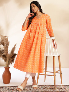 Janasya Women Woven Design A-line Kurta