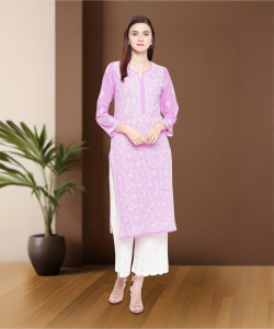 ADA Women Chikan Embroidery, Embroidered Straight Kurta