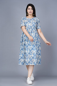 Anshara Fashion Women Fit and Flare Light Blue, White, Black Midi/Calf Length Dress