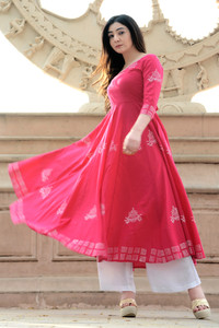 INDI INSIDE Women Block Print, Printed, Colorblock Anarkali Kurta
