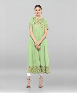 Janasya Women Printed Flared Kurta