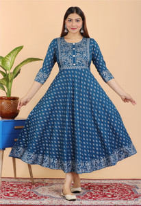 Hand Block Print Women Printed Anarkali Kurta