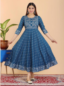 Hand Block Print Women Printed Anarkali Kurta