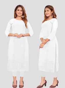 KAYRAAH Women Chikan Embroidery Straight Kurta