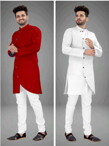 DIAMOND CLUSTER Men Solid Asymmetric Kurta