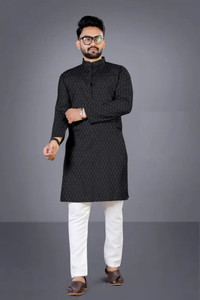 Dwellify Men Self Design Straight Kurta