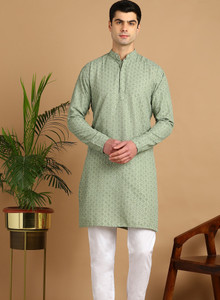 FUBAR Men Chikan Embroidery Straight Kurta