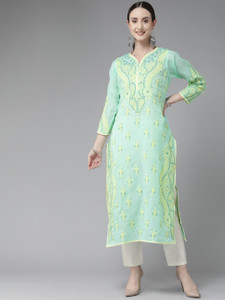 ADA Women Chikan Embroidery, Embroidered Straight Kurta