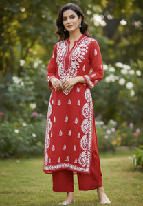Lucknowi Chikankari Women Chikan Embroidery Straight Kurta