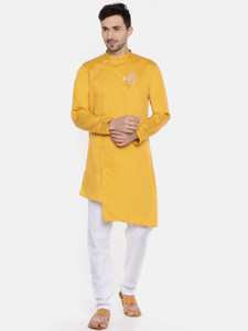 The Indian Garage Co.  - Freehand Men Self Design Asymmetric Kurta